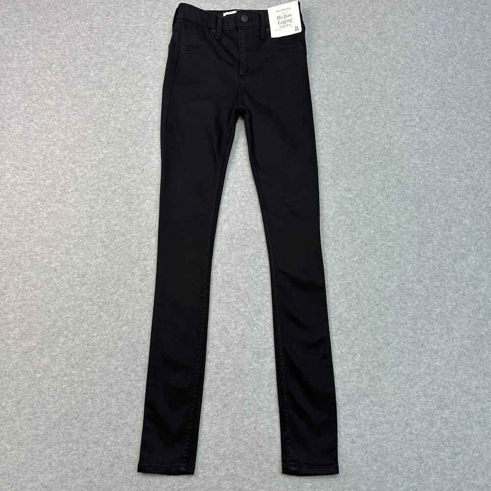 Abercrombie & Fitch The Jean Leggings Womens 24 Black High Rise Stretch Zip Fly - Picture 2 of 13